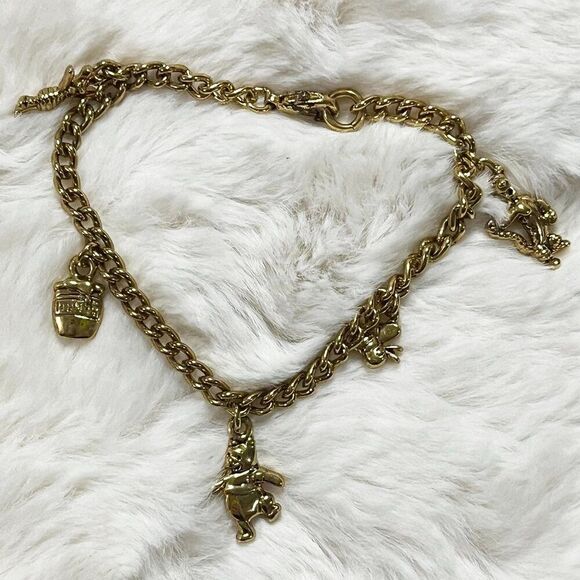 Vintage Disney Gold Tone Winnie the Pooh Charm Bracelet - Picture 1 of 9